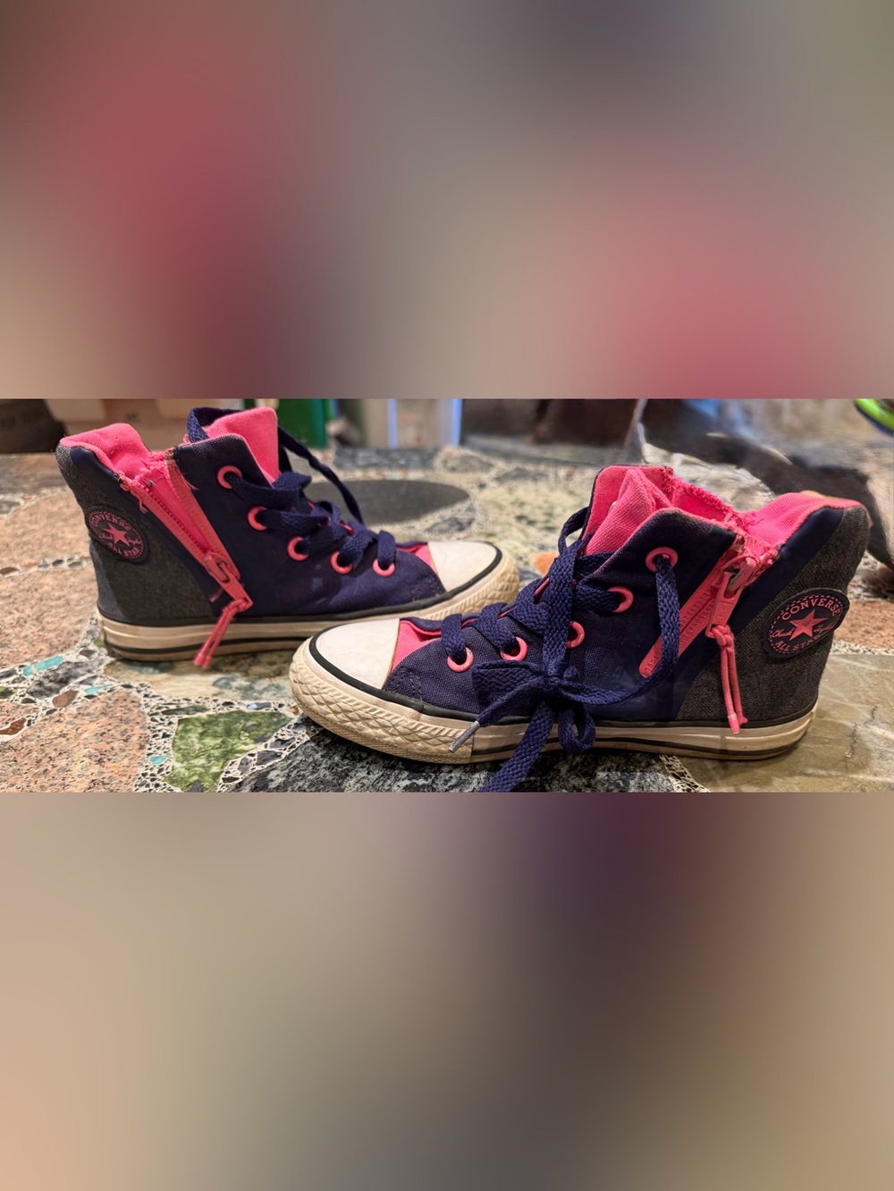 Converse Kids Navy and Hot Pink High-Top Sneakers